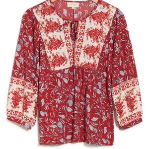 MELLODAY RED PAISLEY TUNIC BLOUSE SIZE SMALL